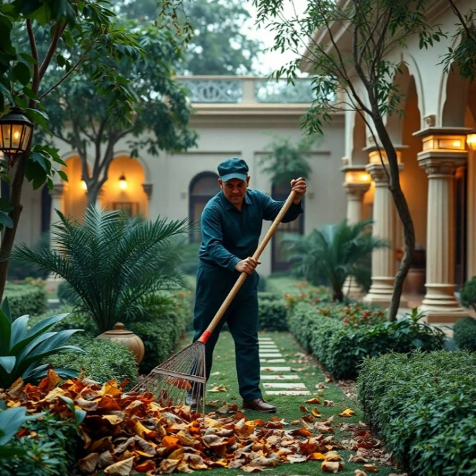 Image Prompt: Professional Pakistani male gardener wearing a spotless green Greenpak landscaping uniform, carefully installing a drip irrigation tube beneath a row of newly planted flowering shrubs in a Wapda Town Lahore residential garden, using professional irrigation tools, natural kneeling posture, focused expression, realistic Pakistani facial features, authentic skin pores, anatomically correct hands with exactly five fingers, detailed green uniform fabric, visible irrigation tubing and soil, healthy plants, modest modern home garden in background, crisp natural daylight, professional landscaping advertisement photography, full-frame DSLR, 85mm lens, realistic depth of field, natural shadows, true-to-life colors, ultra-photorealistic, no cartoon, no CGI, no illustration, no distorted anatomy, no extra fingers, no artificial AI appearance.