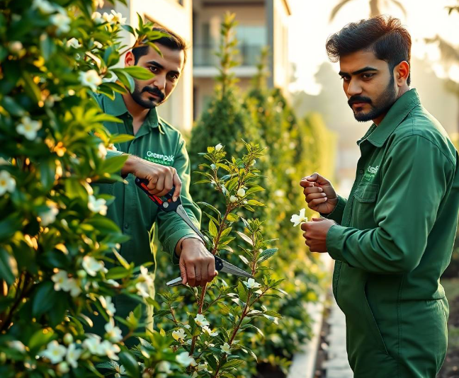 softly blurred in background, gentle morning sunlight, professional landscaping advertisement photography, full-frame DSLR, 85mm lens, realistic depth of field, natural shadows, true-to-life colors, ultra-photorealistic, no cartoon, no CGI, no illustration, no distorted anatomy, no extra fingers, no artificial AI appearance.